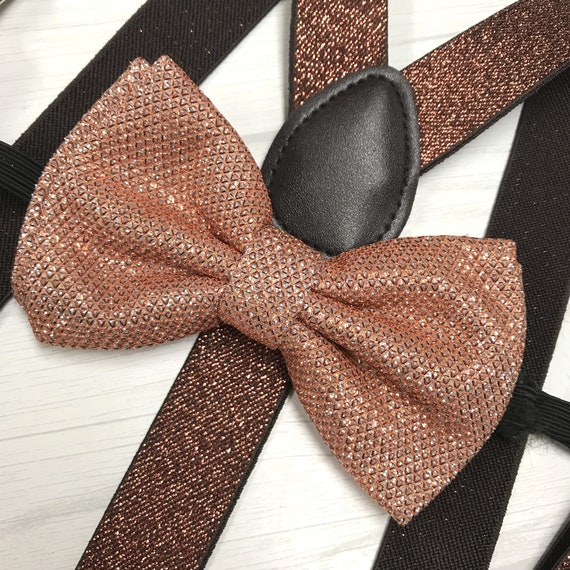 Suspender and Bow Tie Adults Men Rose Gold Glitter Set Formal Wear Accessories