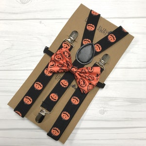 Adults Suspender Bowtie Matching Set / Halloween Orange Pumpkins Combo Set / Teen Men Women