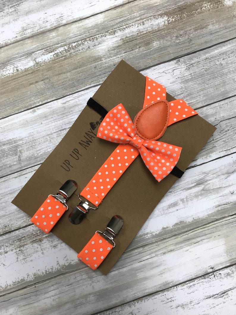 Kid/'s Suspender Bowtie Matching Set Polka Dot Orange Combo Set Infant Kids Baby Toddler Wedding Photo Shoot