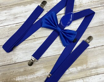 Adults/Teen Royal Blue Suspender  Bow-tie Matching Set / Wedding Photoshoot Combo Set / Adjustable Elastic Suspender
