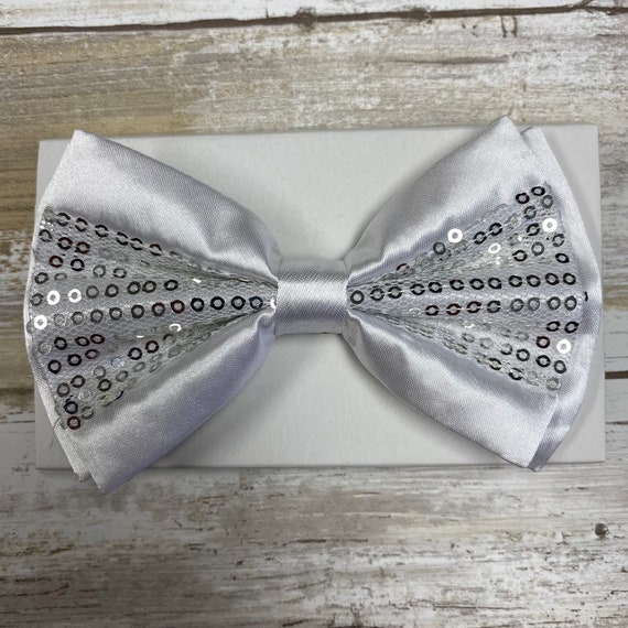white sequin bow tie