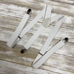 White Adults Teens Men's Suspenders/ Adjustable Elastic Suspenders / groomsmen Suspenders/ 1" Inch Suspenders