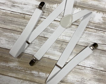 White Adults Teens Men's Suspenders/ Adjustable Elastic Suspenders / groomsmen Suspenders/ 1" Inch Suspenders