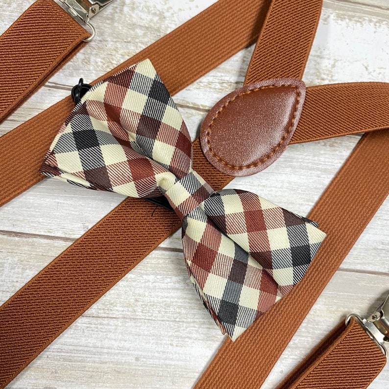 Men's Light Brown Suspender Plain Brown Bowtie Matching Etsy