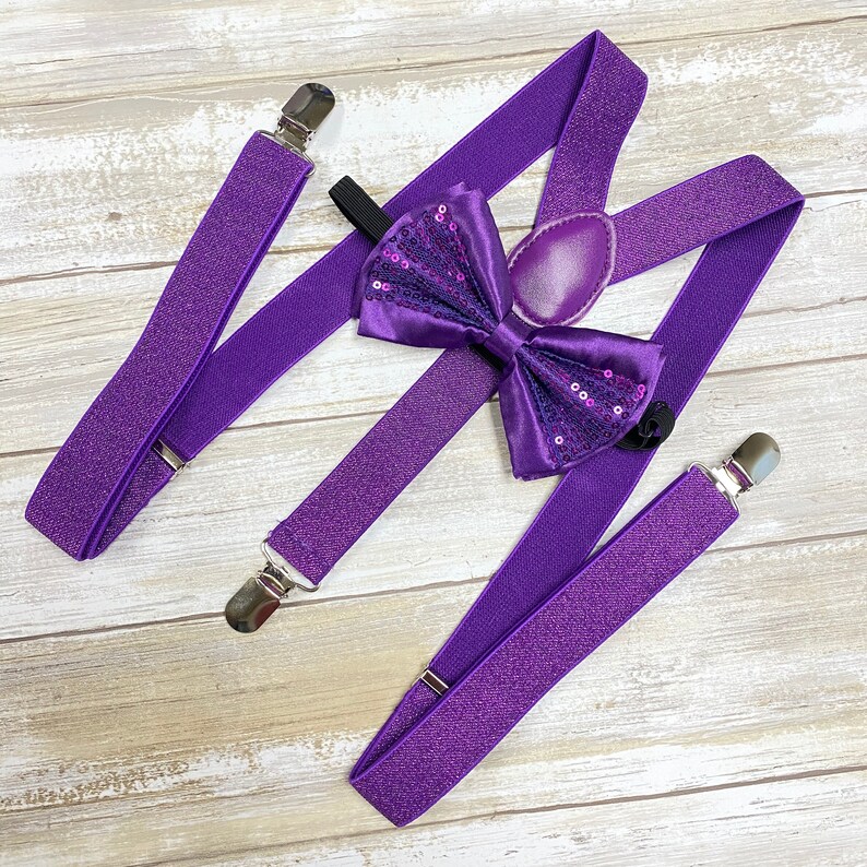 Purple Glitter Suspender Sequin Bowtie Matching Set / Wedding Etsy