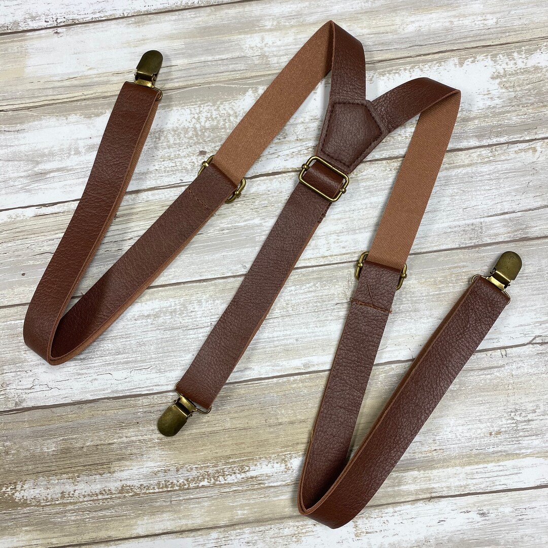 Dark Brown Leather Suspenders, Wedding Suspenders, Mens Suspenders