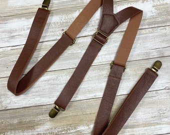 Dark Brown Leather Suspenders, Wedding Suspenders, Mens Suspenders, Groomsmen Suspenders, Rustic Suspenders