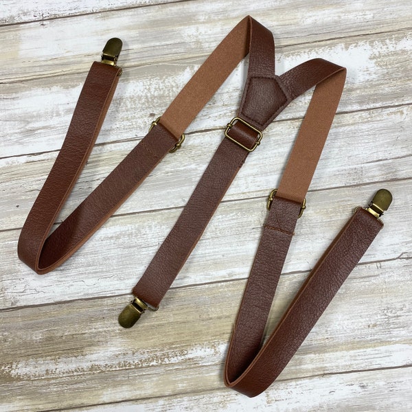 Dark Brown Leather Suspenders, Wedding Suspenders, Mens Suspenders, Groomsmen Suspenders, Rustic Suspenders