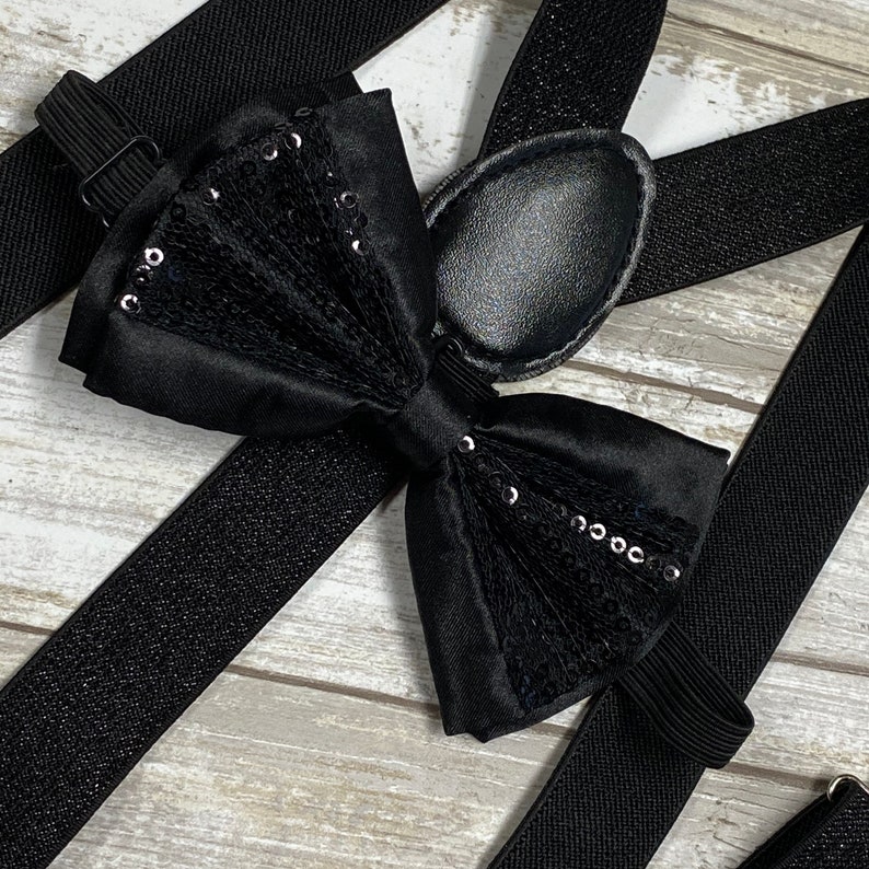 Black Glitter Suspender Sequin Bowtie Matching Set / Wedding Etsy