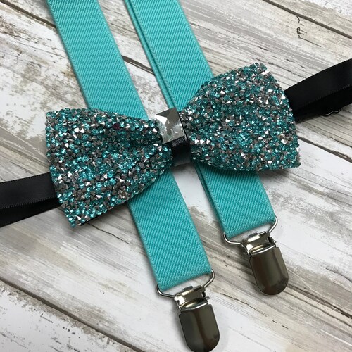 Awesome Teal Mint Green Wedding Accessories Adjustable Bow Tie & Suspenders 