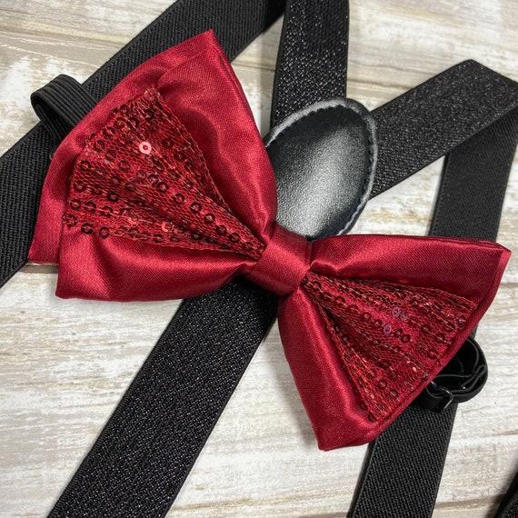 burgundy sequin bow tie