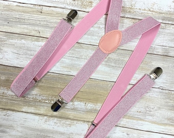 Wedding Pink Glitter Men's Suspenders/ Adjustable Elastic Suspenders / groomsmen Suspenders/ 1" Inch Suspenders