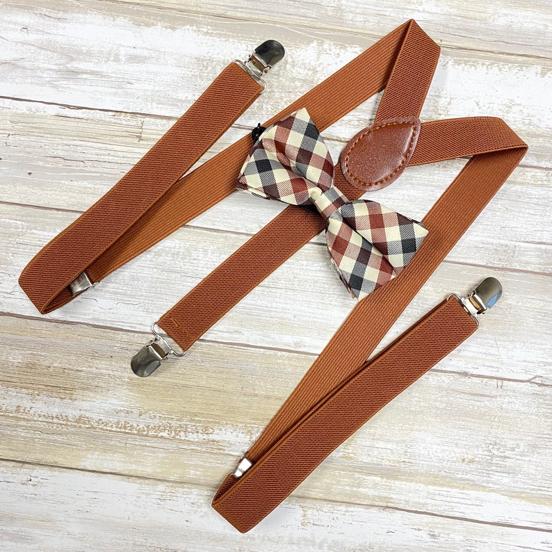 Men's Light Brown Suspender Plain Brown Bowtie Matching Etsy