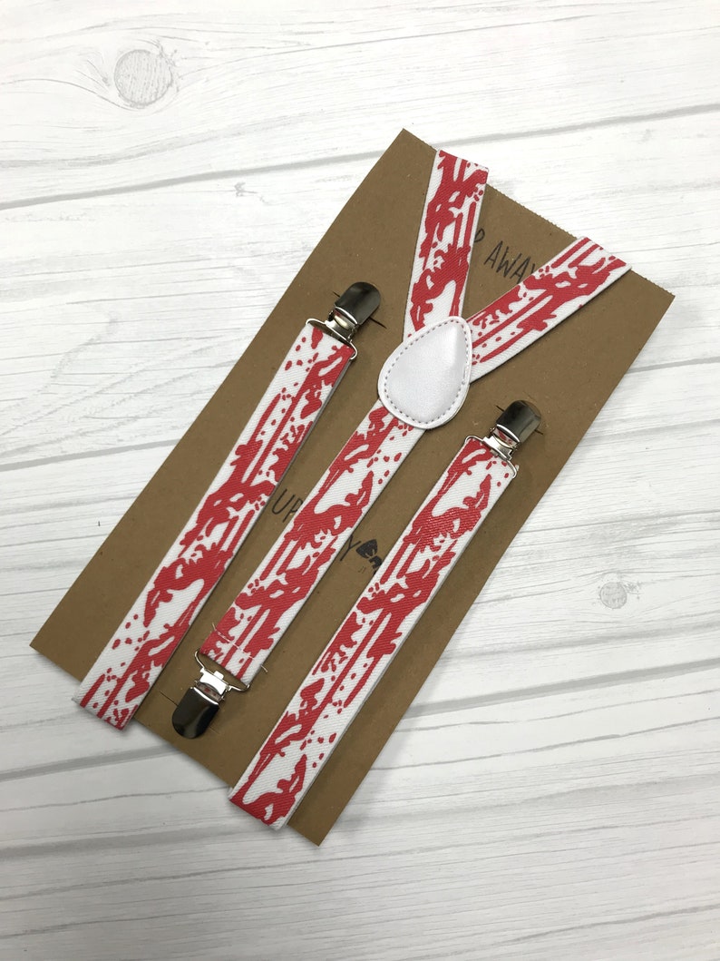 Spooky Halloween Set: Red Bloody Bow Tie & Matching Suspender Tuxedo Set For Men