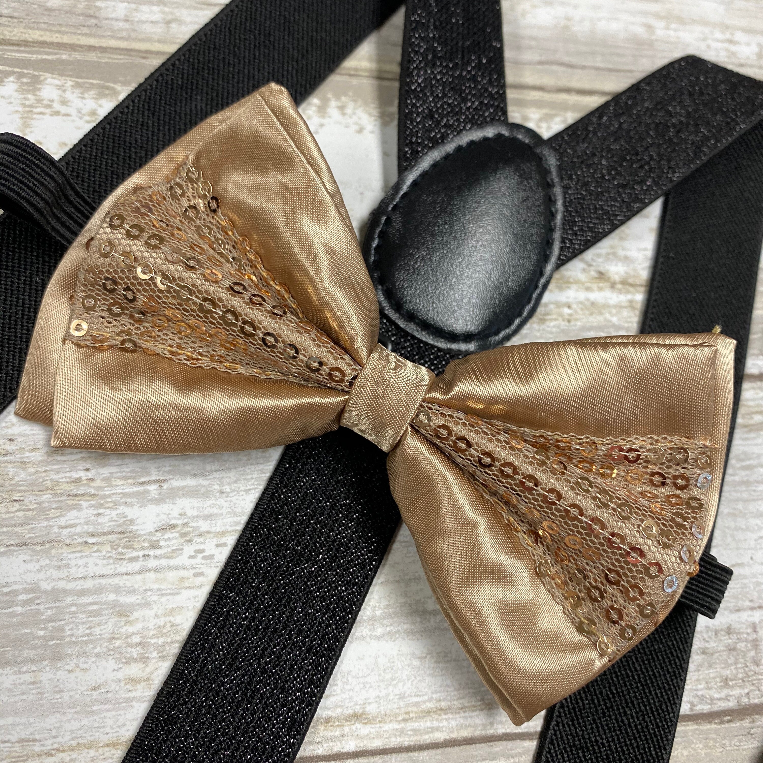 Black Glitter Suspender Champagne Gold Sequin Bowtie Matching Etsy