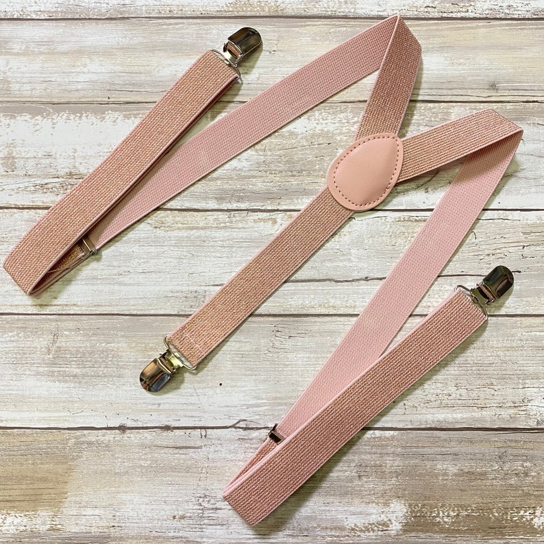 thumbnail image 2 of Wedding Blush Pink Glitter Suspenders & Bow Tie Set – One Size – Adult, Brand New 2 of 4