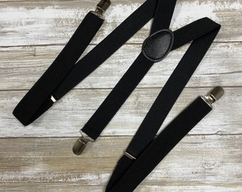 Tirantes elásticos ajustables para hombres, adultos y adolescentes negros. Tirantes para padrinos de boda de 2,5 cm.