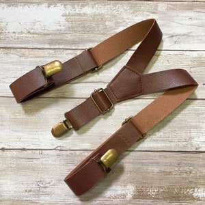 Dark Brown Laux Leather Suspenders, Wedding Suspenders, Mens Toddler Kids Teen Suspenders, Groomsmen Suspenders, Rustic Suspenders