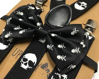 Adults Suspender Bowtie Matching Set / Halloween Skull Combo Set / Teen Men Women