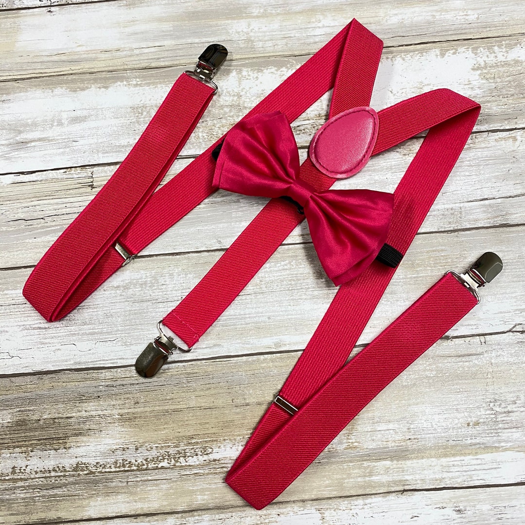 Adults/teen Hot Pink Suspender Bowtie Matching Set / Wedding Photoshoot Combo Set / Adjustable
