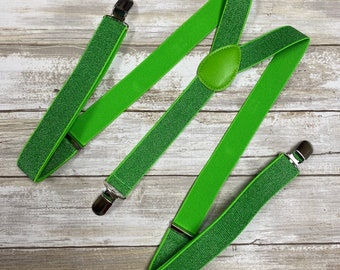 Green Glitter Men’s Suspenders / Suspensions élastiques réglables / groomsmen Suspenders/ 1" Inch Suspenders