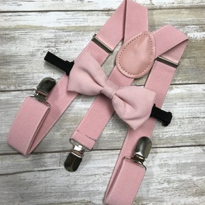 Wedding Blush Pink Suspender Bowtie Matching Set  / Infant Kids Baby Toddler