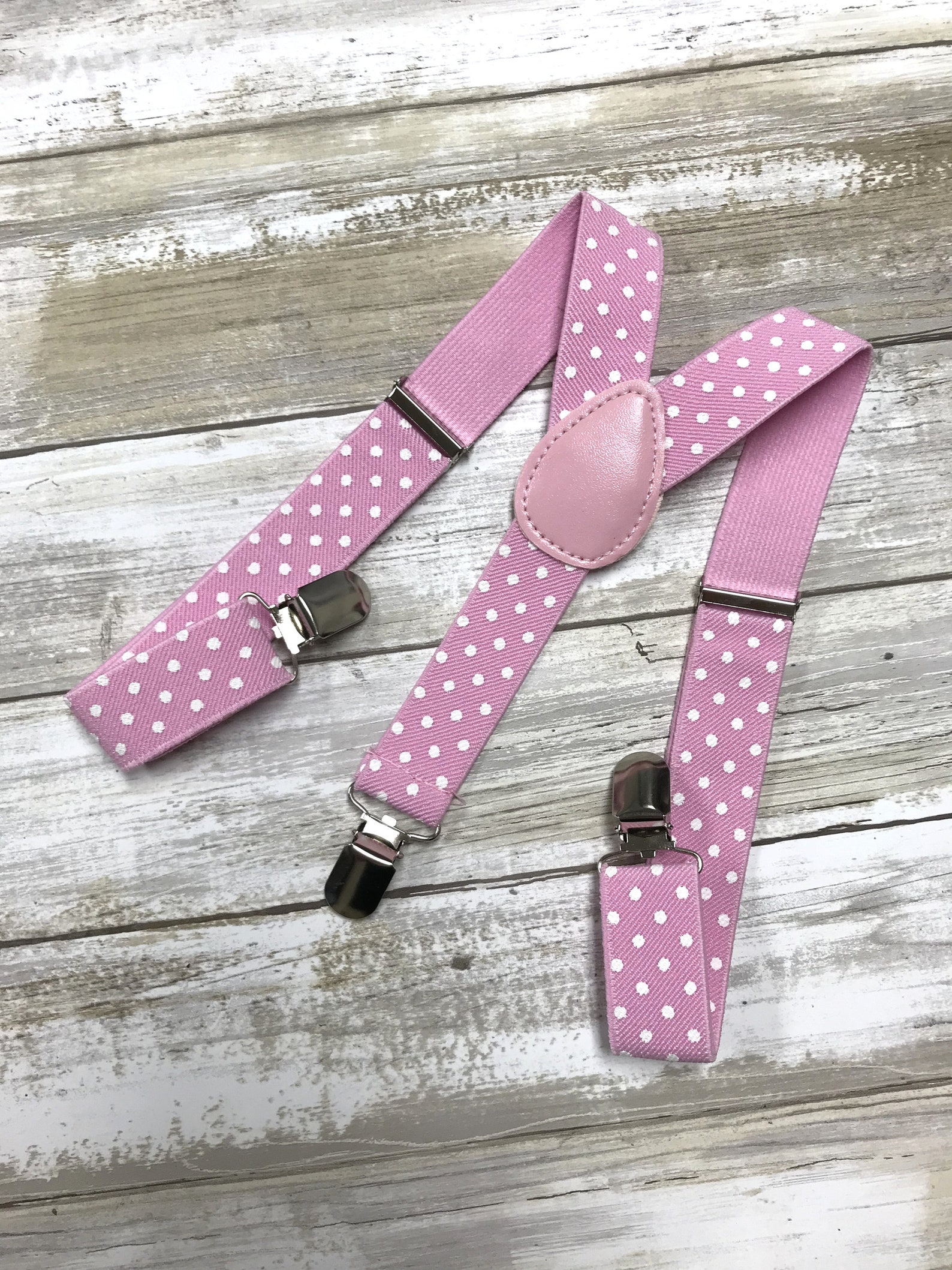 Polka Dot Pink Suspender/ Elastic Y Suspender With 3 Silver Etsy