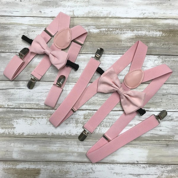 Wedding Blush Pink Suspender Bowtie Matching Set /Father & Son Set Groom/ Teens Women Men Adult