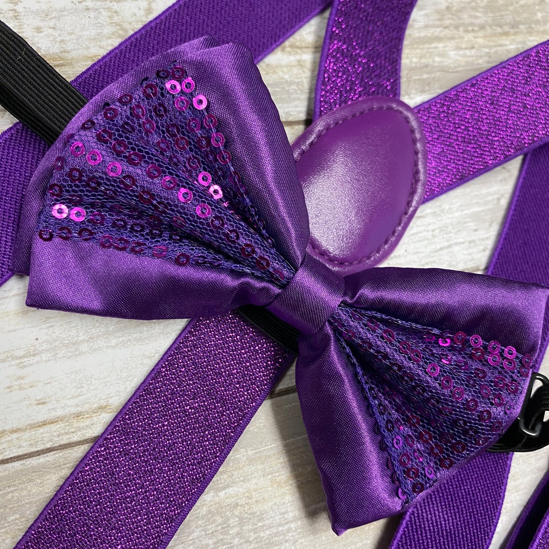 Purple Glitter Suspender Sequin Bowtie Matching Set / Wedding Photo