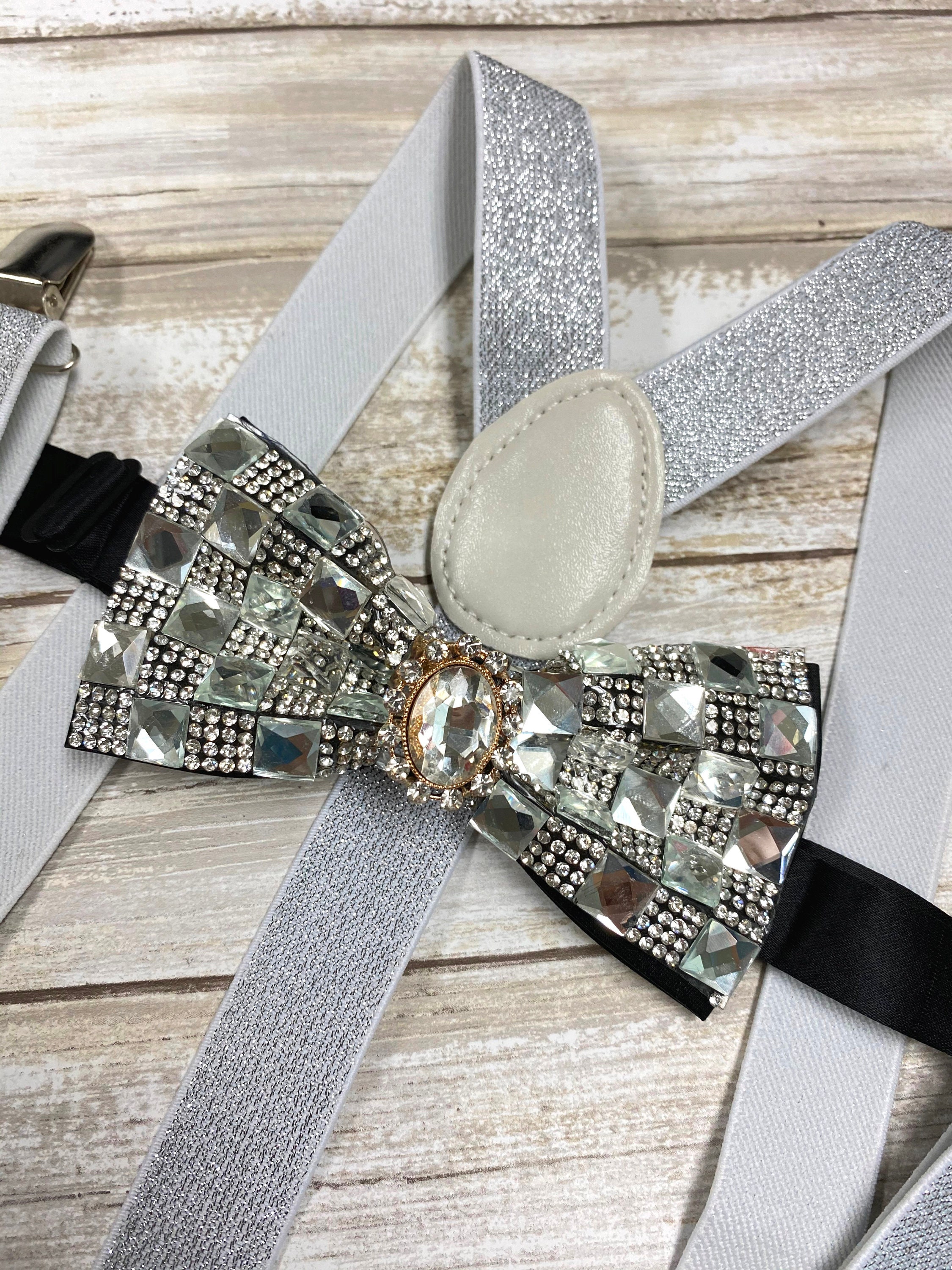 Metallic Royal Blue Glitter Suspenders and Bow Tie Matching Set Wedding