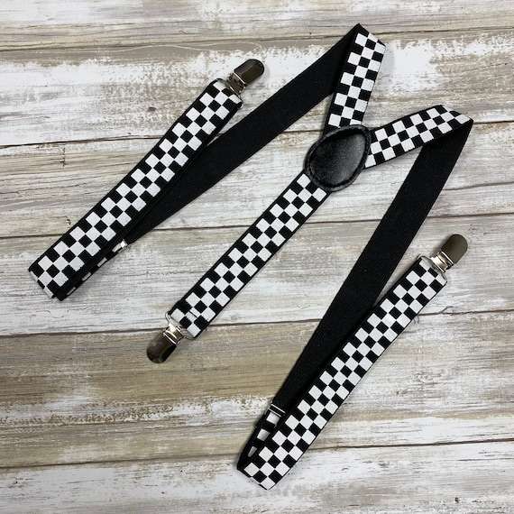 Black White Checker Adults Teens Men's Suspenders/ Adjustable