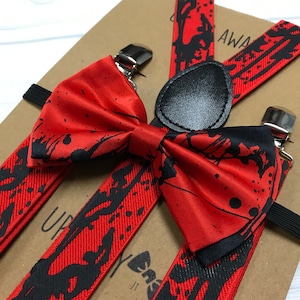 Adults Suspender Bowtie Matching Set / Halloween Red/Black Blood Combo Set / Teen Men Women