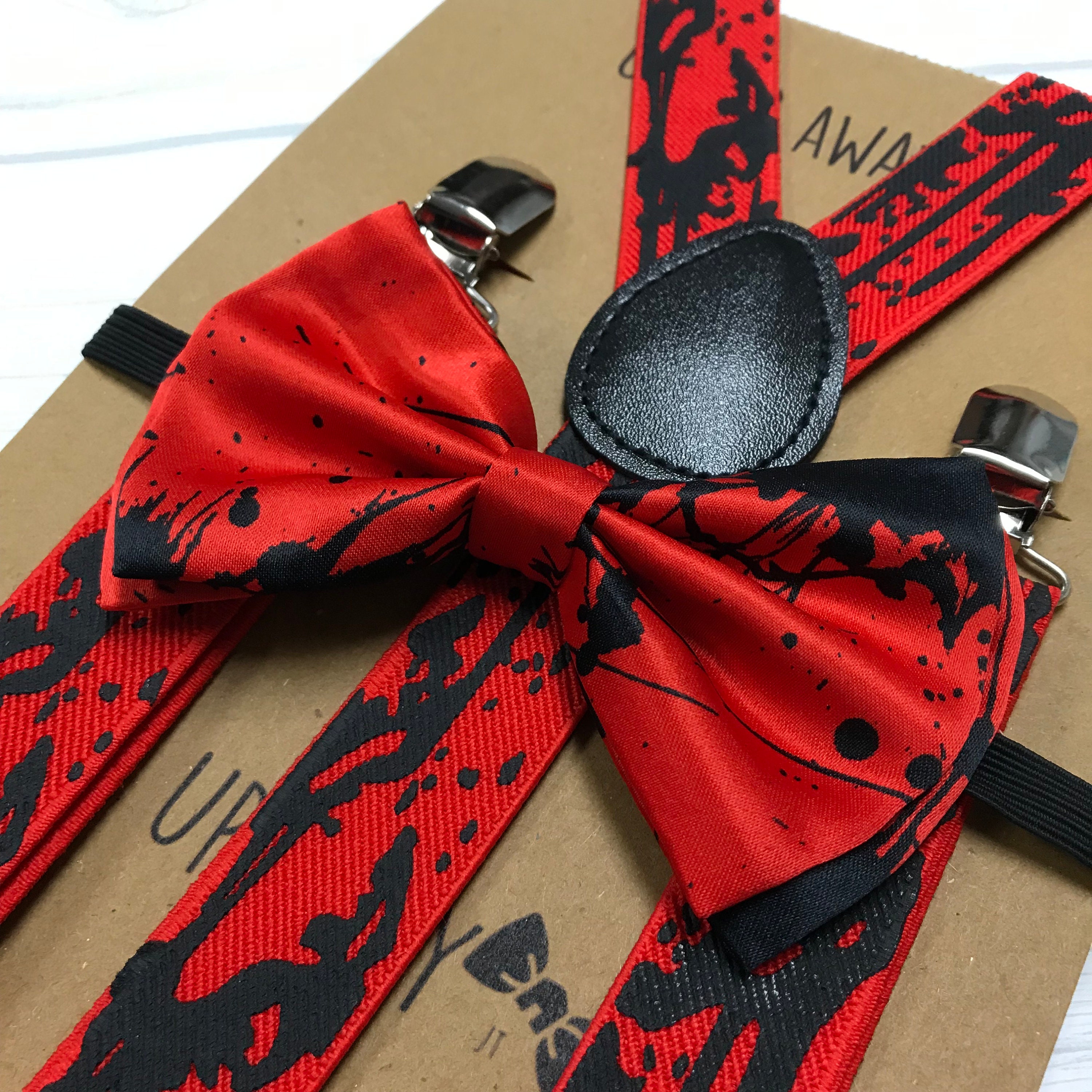 Halloween Red Bloody Bow Tie & Suspender Set – Novelty Tuxedo Costume, Men's