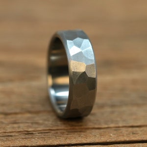 Zirconium Hammered Ring, Wedding Band, Mens Ring, Classic Ring, Ring Gift, Hypoallergenic Ring