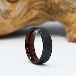 Carbon Fiber and Rosewood ring, Carbon fiber Wedding Band, Mens Ring, waterproof finish