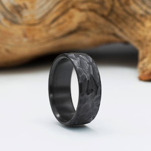 Raw Texture Heat Treated Zirconium Highly Figured Olivewood Zirconium and Olivewood ring Black Ring Black Wedding Band Mens Ring