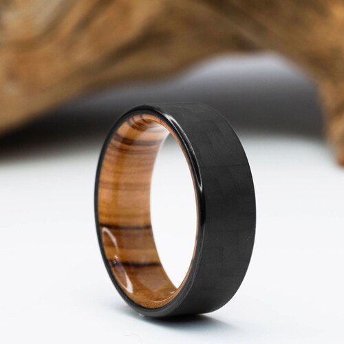 Carbon Fiber and Olivewood Ring Mens Wedding Band Carbon Etsy