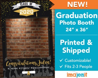 Printed and Shipped Black and Gold Graduation Theme Photo Booth. Class of 2022. Coroplast Photo Booth.