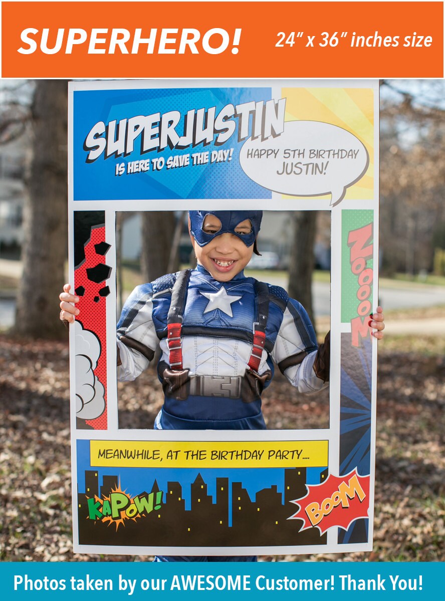 Superhero Theme Photo Booth. Party Prop Frame. Digital File Etsy