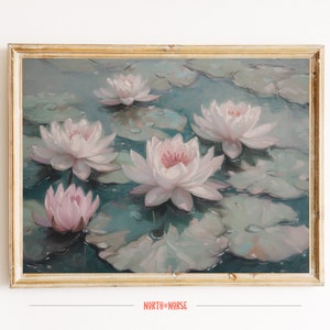 peinture vintage nénuphar | Art imprimable | Art mural Lilly | Art mural vintage