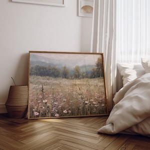 English Countryside Meadow | Vintage Wildflowers Wall Art | Oil Pastel Painting | Impressionistic Art | Printable Art