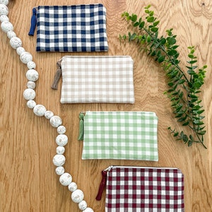 Gingham Small Zipper Pouch, Essentials Bag, Grab and Go Bag, Toiletry Bag With or Without Chapstick Keychain and Monogramming