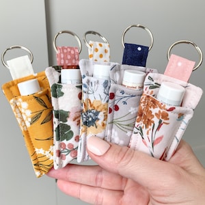 Floral Print Chapstick Holder Keychain, Lip Balm Holder, Chapstick Pouch, Lip Balm Pouch, Keychain