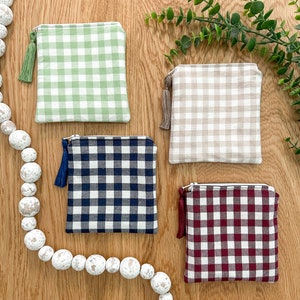 Gingham Small Zipper Pouch, Essentials Bag, Grab and Go Bag, Toiletry Bag With or Without Chapstick Keychain and Monogramming