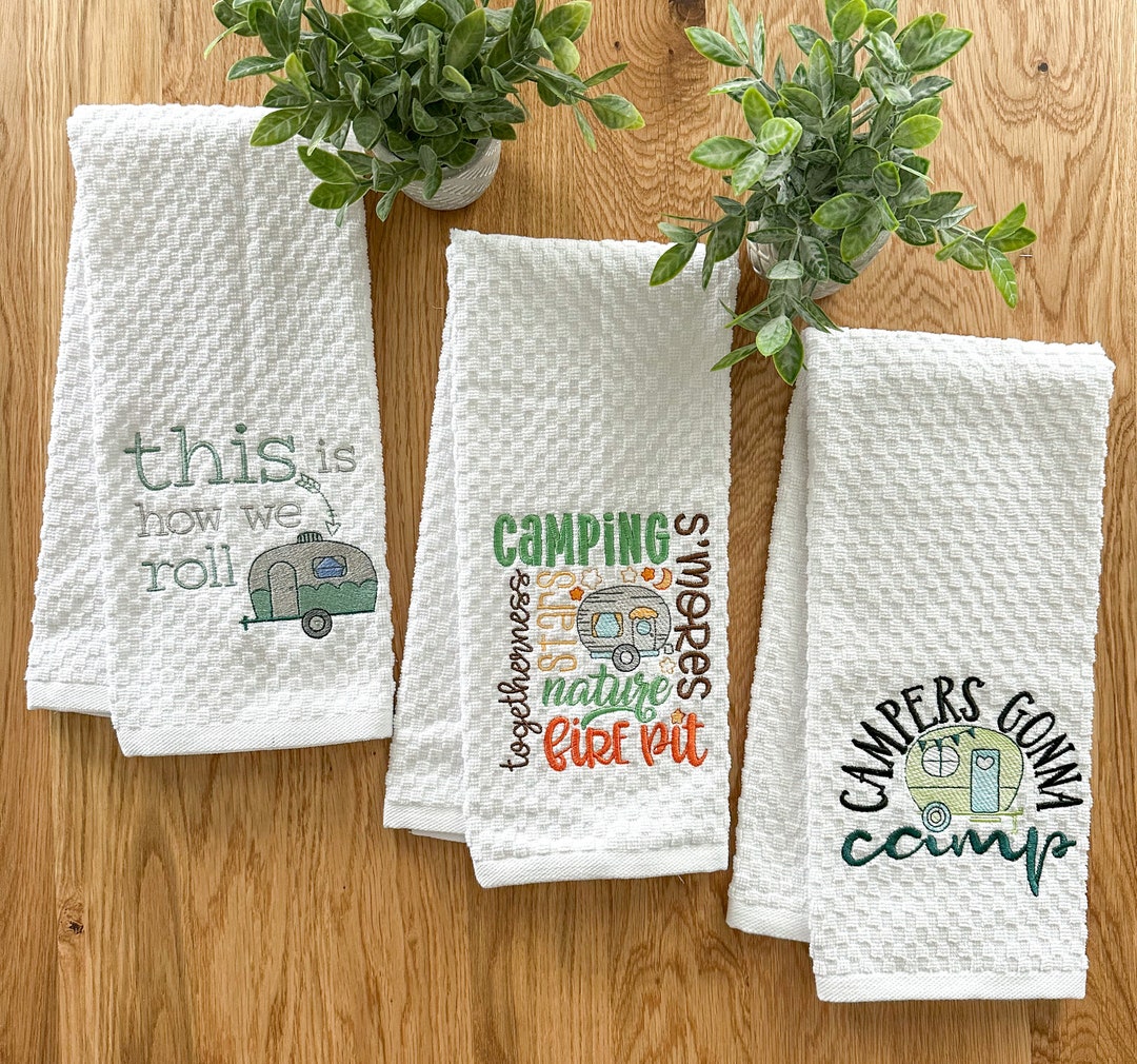 Embroidered Camper Kitchen Towel, Camper Decor, RV Decor, Camper Hand