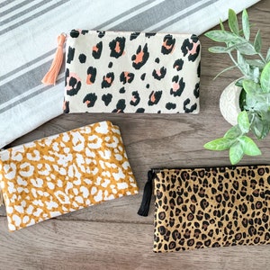Leopard Collection of Small Zipper Pouch, Essentials Bag, Grab and Go Bag, Toiletry Bag With or Without Chapstick Keychain and Monogramming