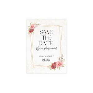 素朴な Save The Date ポストカード バンドル、結婚式招待状、花柄カード、パーソナライズされた文房具、婚約発表、封筒 [...]