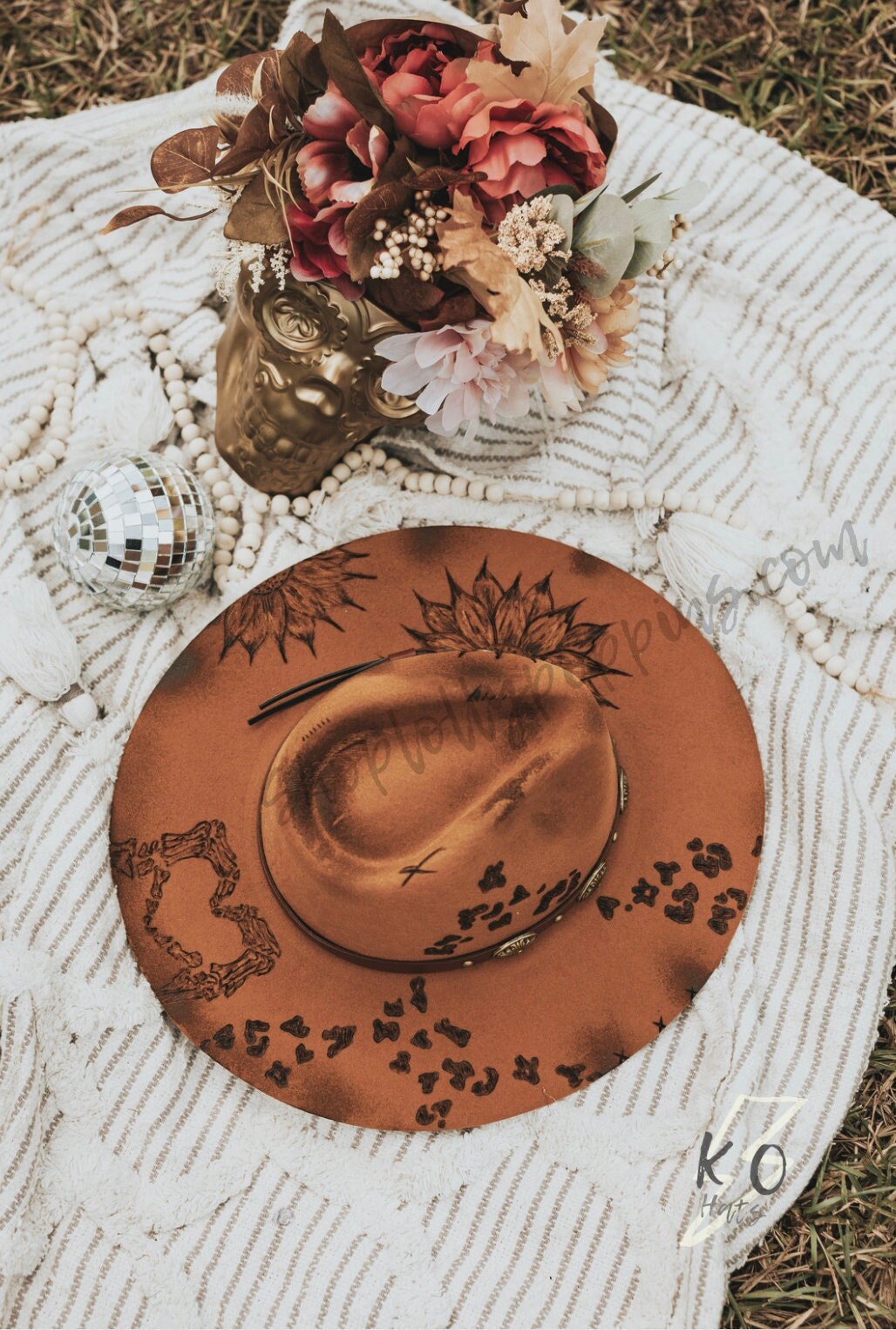 Brown Wide Brim Hand Burned Hat - Etsy display picture 1