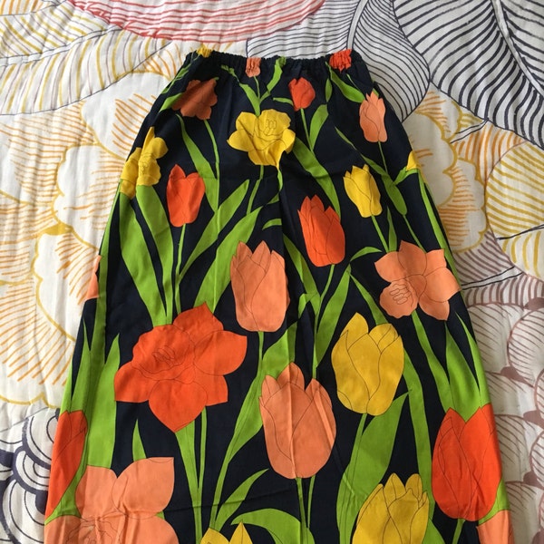 Maxi Skirt 1960s mod floor length Hawaiian print