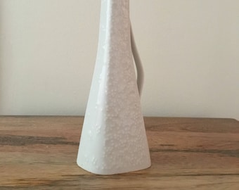 Hutschenreuther Hans Achtziger 1956 White Porcelain Vase Mid Century West German Pottery Op Art Structural Diamond Ewer Modernist Vase